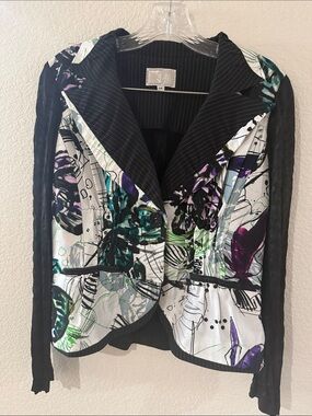 Alberto Makali Black Pinstripe Blazer with Multicolor Floral Print